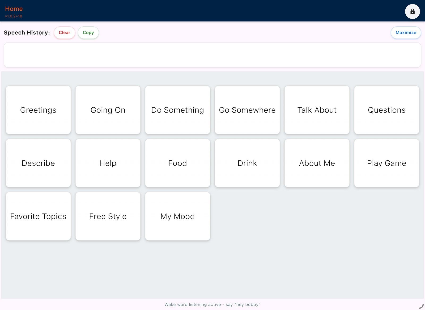 Scan interface: large text buttons such as Greetings, Food and My Mood
