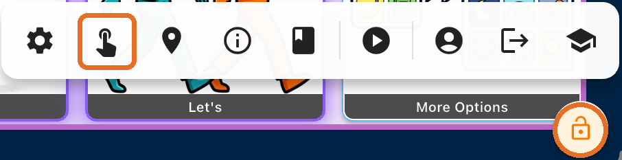 Admin toolbar with the Tap Interface Admin icon highlighted and the Lock icon circled