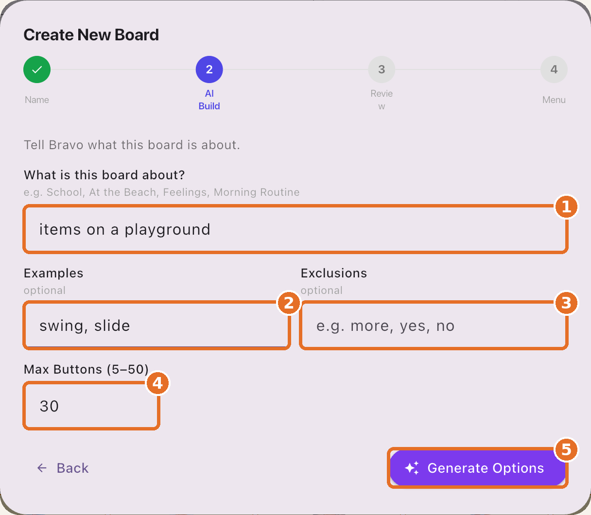 AI Build step with numbered callouts
