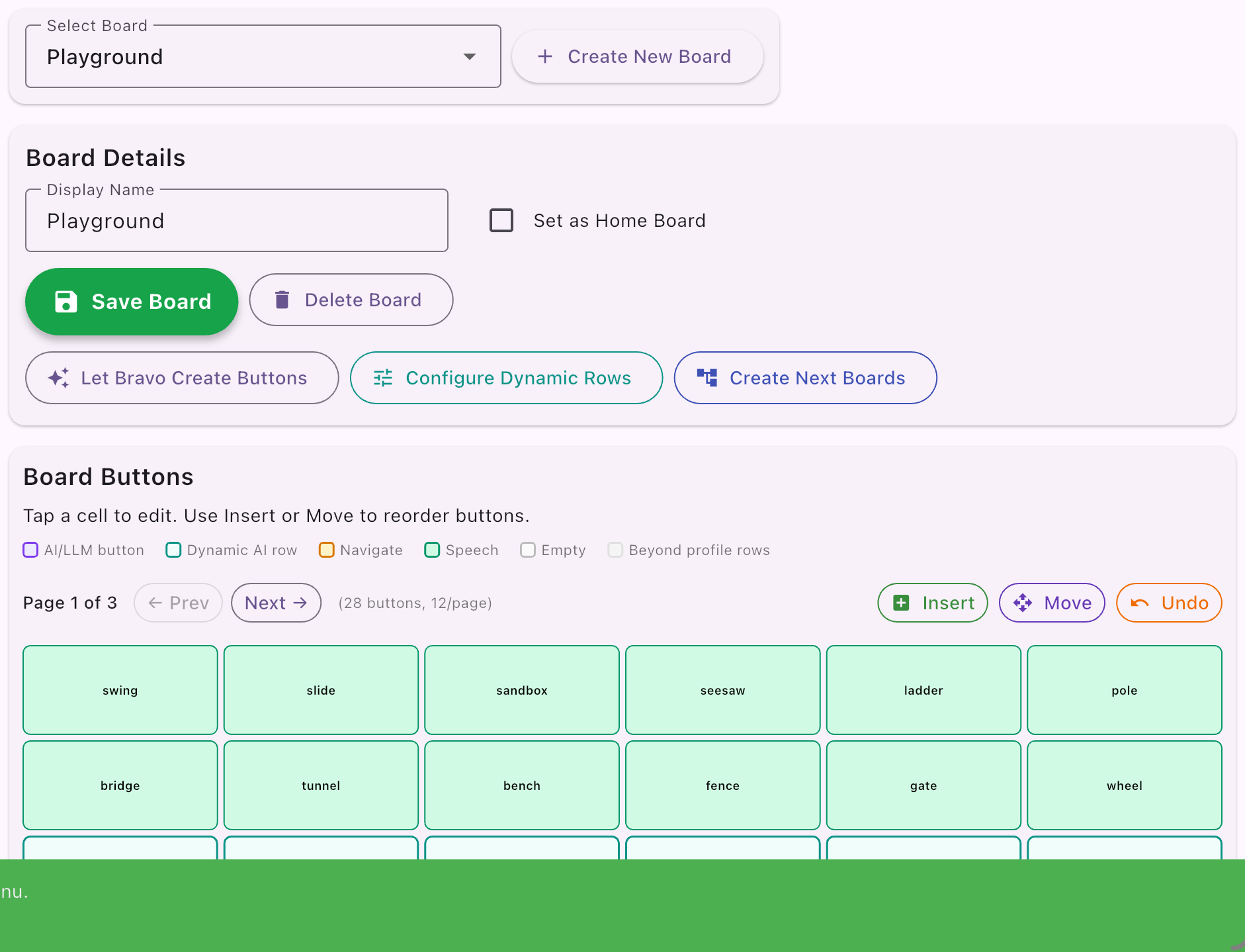 The new Playground board with 28 buttons across 3 pages