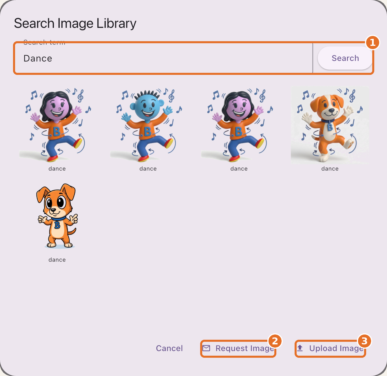 Search Image Library with Request Image and Upload Image