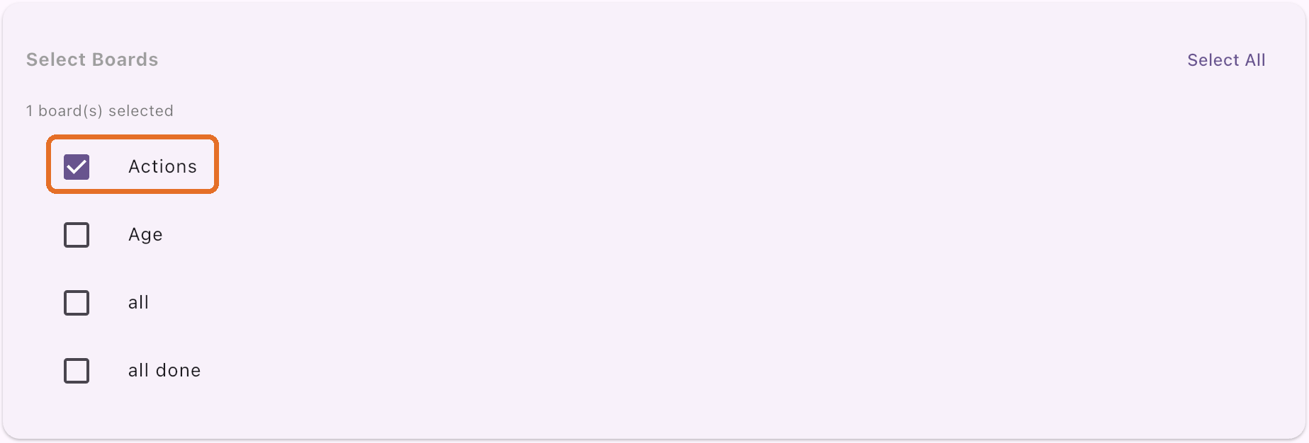 Select Boards with Actions checked