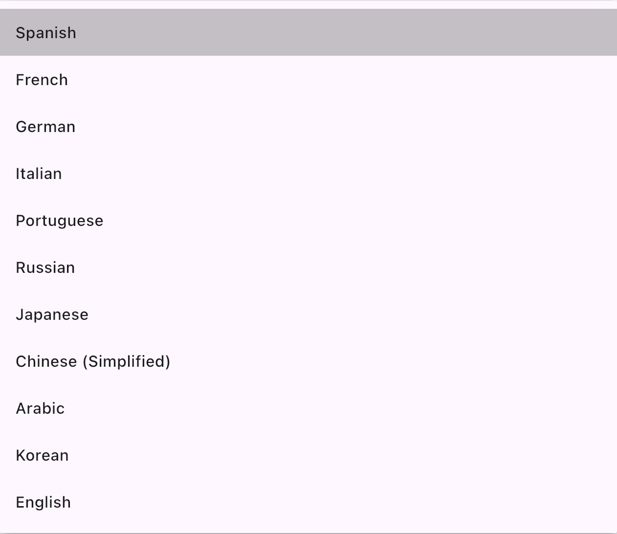 Target Language list: Spanish, French, German and more