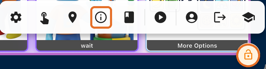 Admin toolbar with the User Info icon highlighted and the Lock icon circled