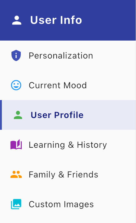 User Info menu