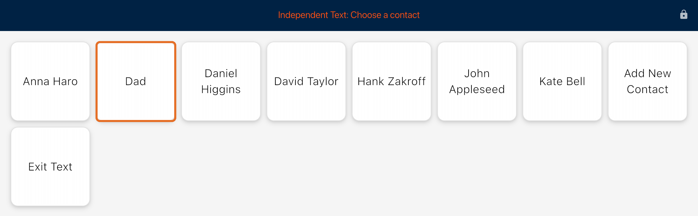 Independent Text: Choose a contact, with Dad highlighted