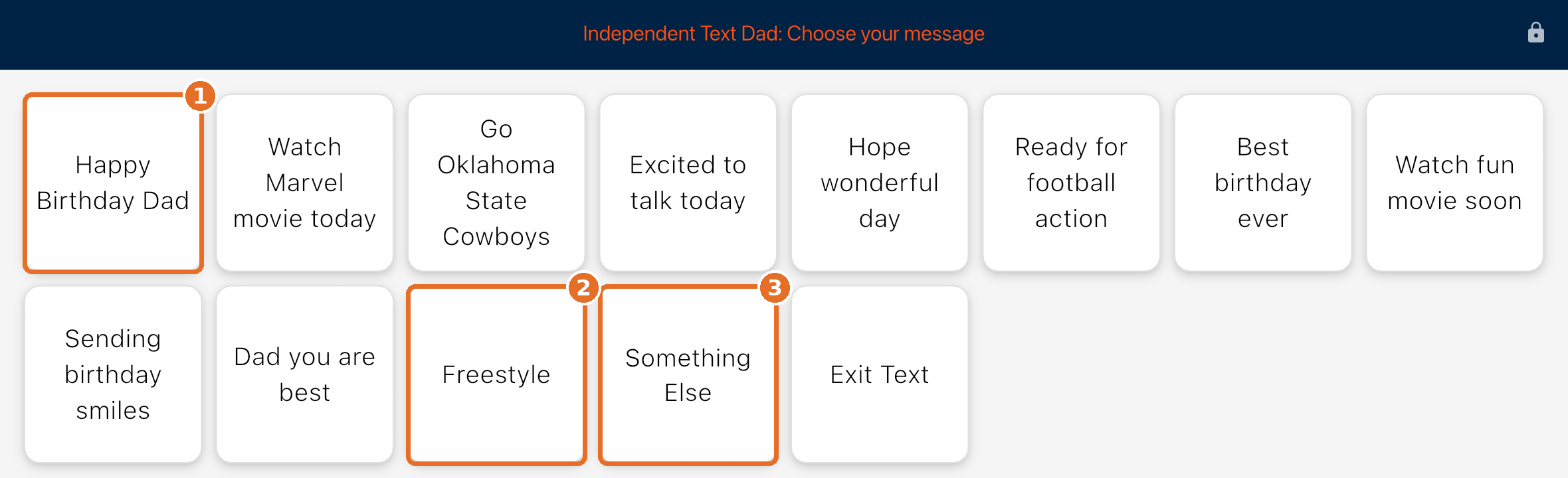 Message options for Dad with Happy Birthday Dad, Freestyle and Something Else highlighted