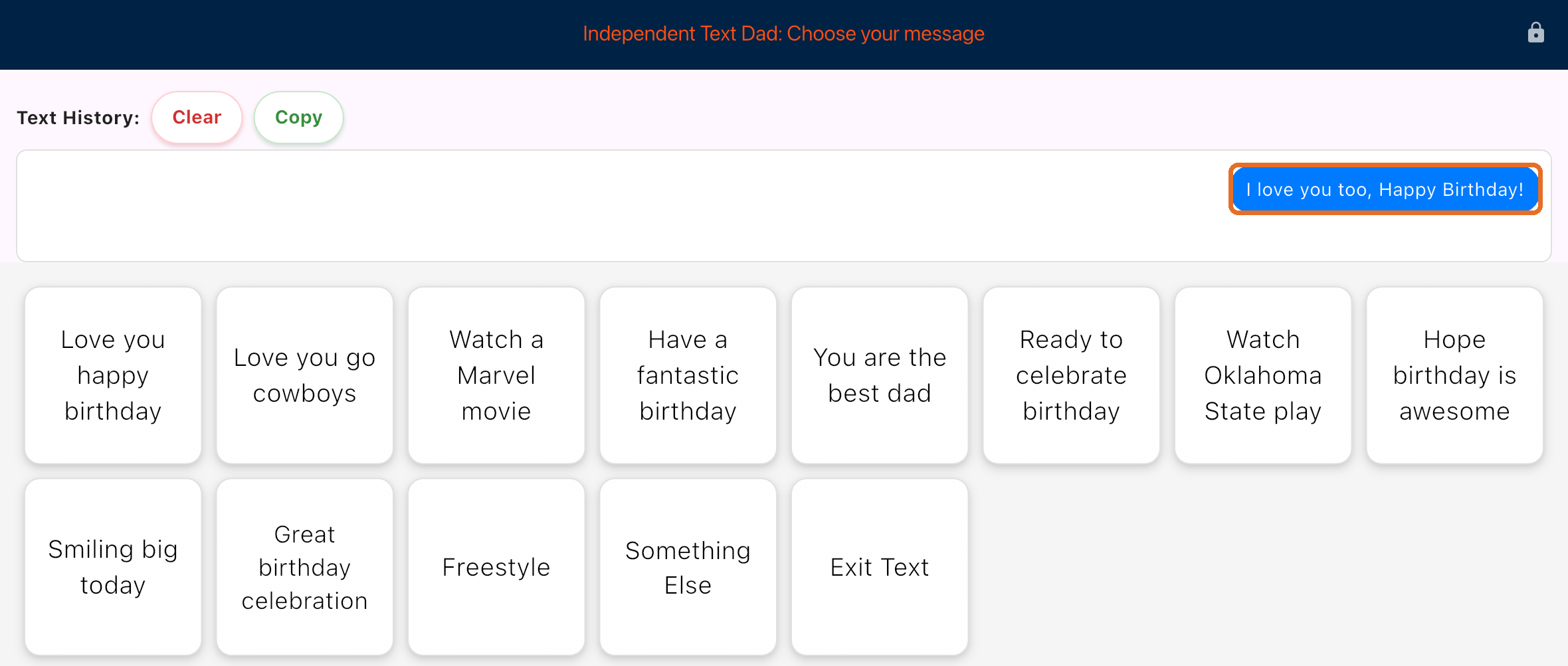 Text History: I love you too, Happy Birthday!