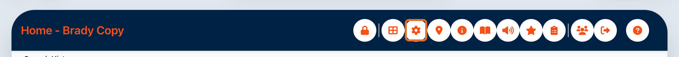 Web Admin toolbar with the Settings gear highlighted