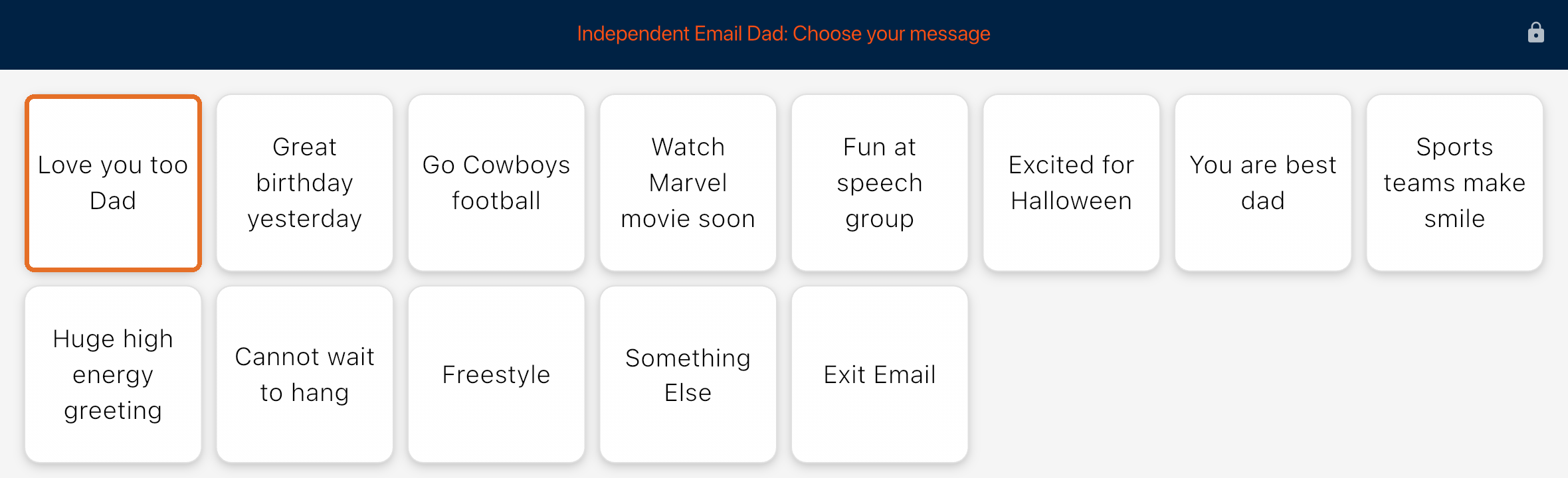 Reply options with Love you too Dad highlighted
