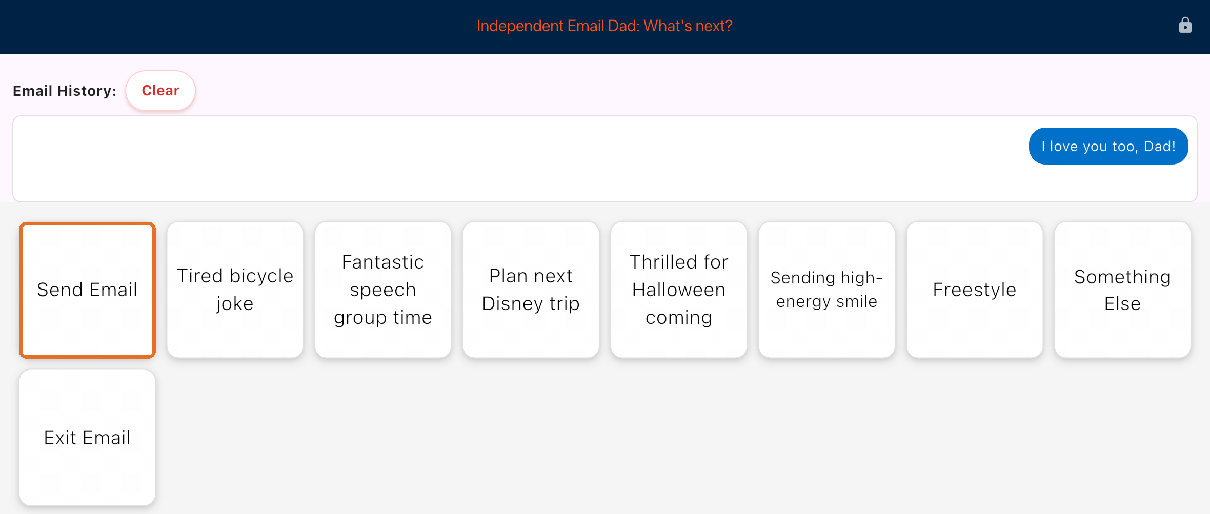 I love you too, Dad! with Send Email highlighted